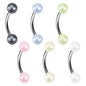 Surgical Steel Externally Threaded Pearlish Coat Acrylic Balls on Curved Barbell