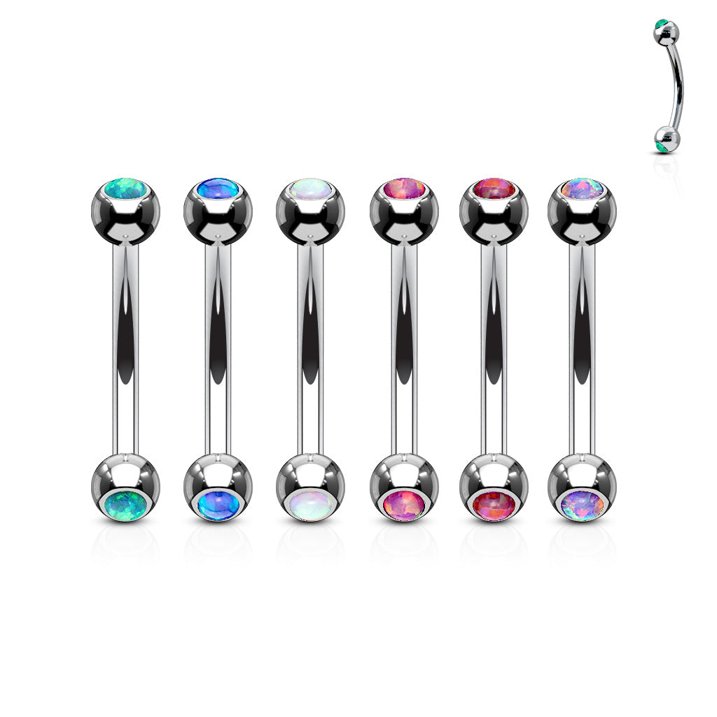 Surgical Steel Externally Threaded Curved Barbell with Opal Bezel Set