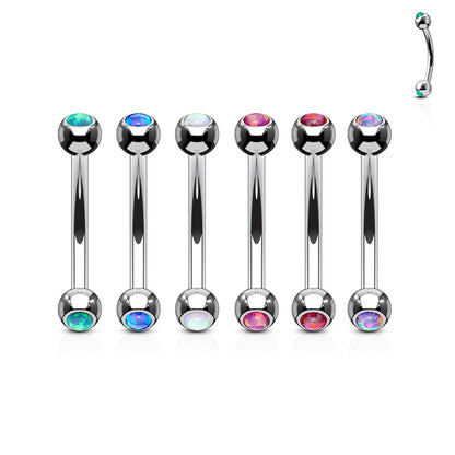 Surgical Steel Externally Threaded Curved Barbell with Opal Bezel Set