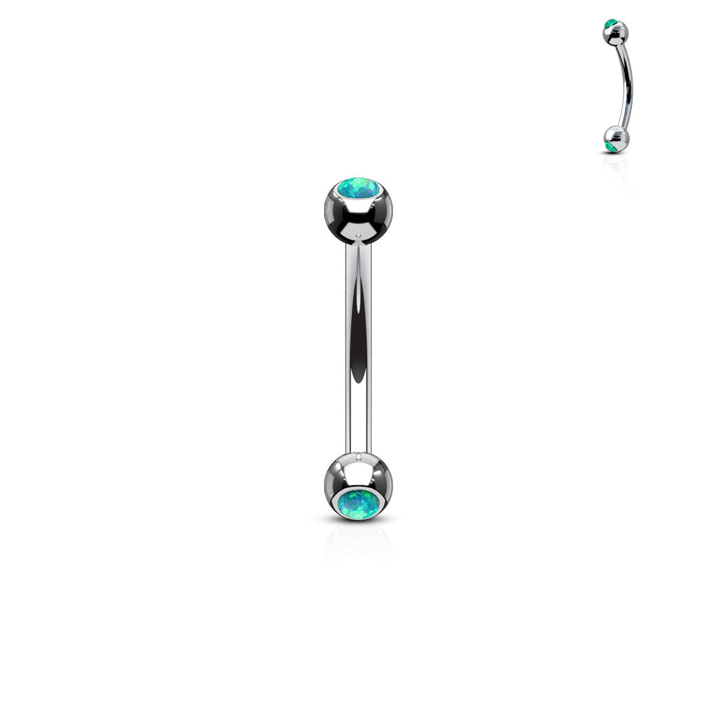 Surgical Steel Externally Threaded Curved Barbell with Opal Bezel Set