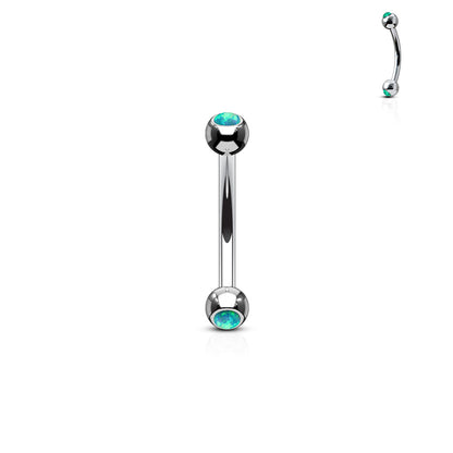 Surgical Steel Externally Threaded Curved Barbell with Opal Bezel Set