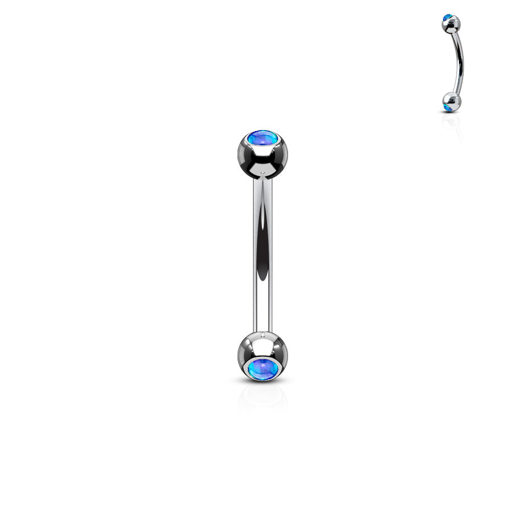 Surgical Steel Externally Threaded Curved Barbell with Opal Bezel Set