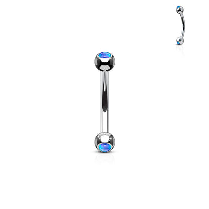 Surgical Steel Externally Threaded Curved Barbell with Opal Bezel Set