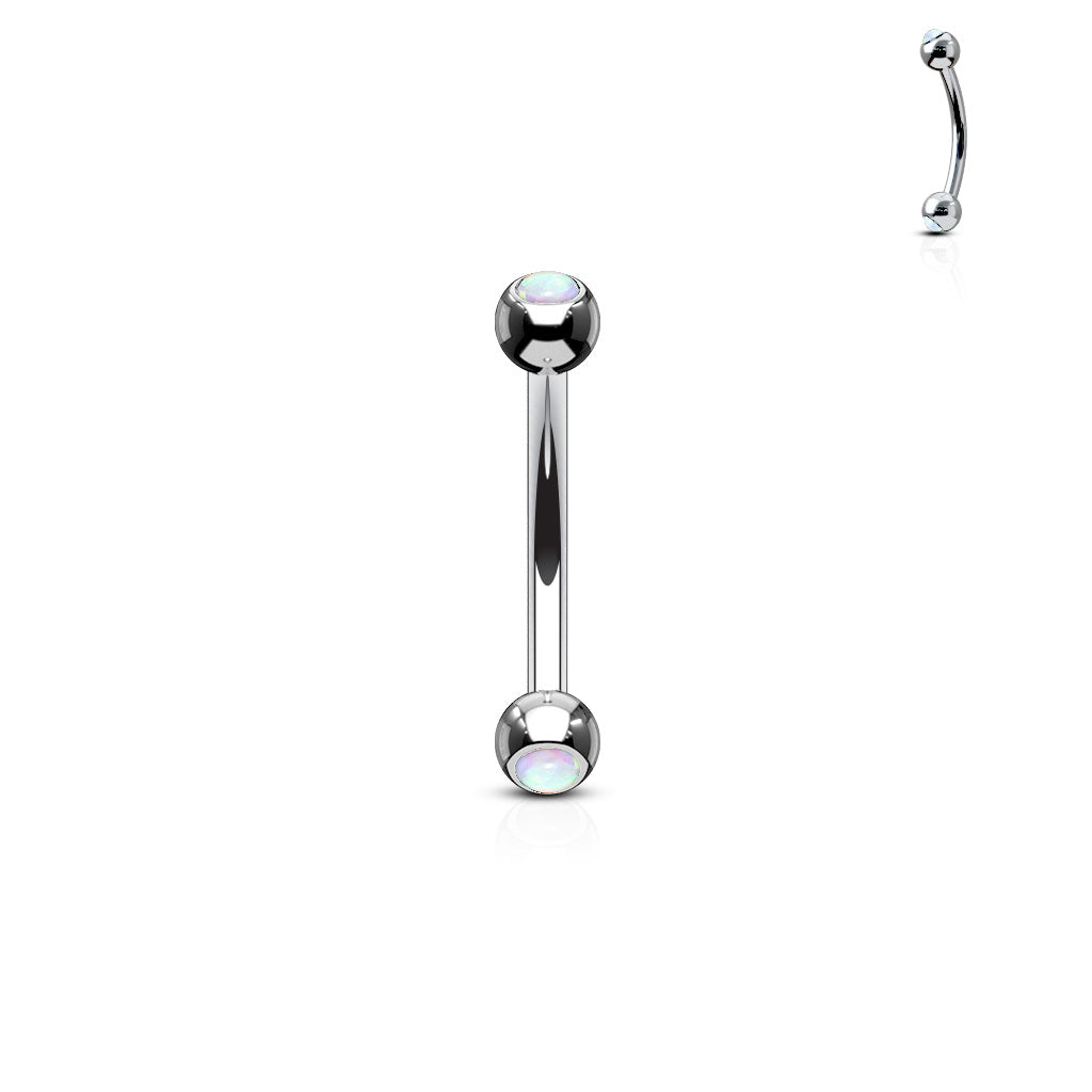 Surgical Steel Externally Threaded Curved Barbell with Opal Bezel Set