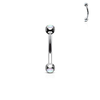 Surgical Steel Externally Threaded Curved Barbell with Opal Bezel Set