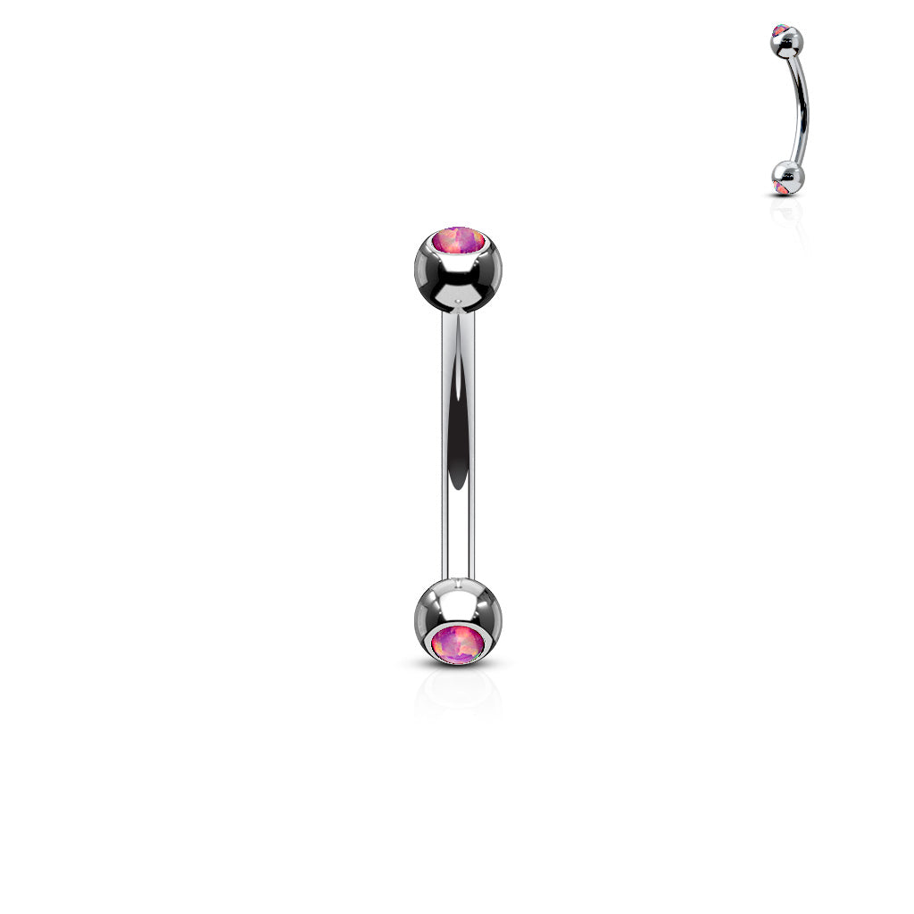Surgical Steel Externally Threaded Curved Barbell with Opal Bezel Set