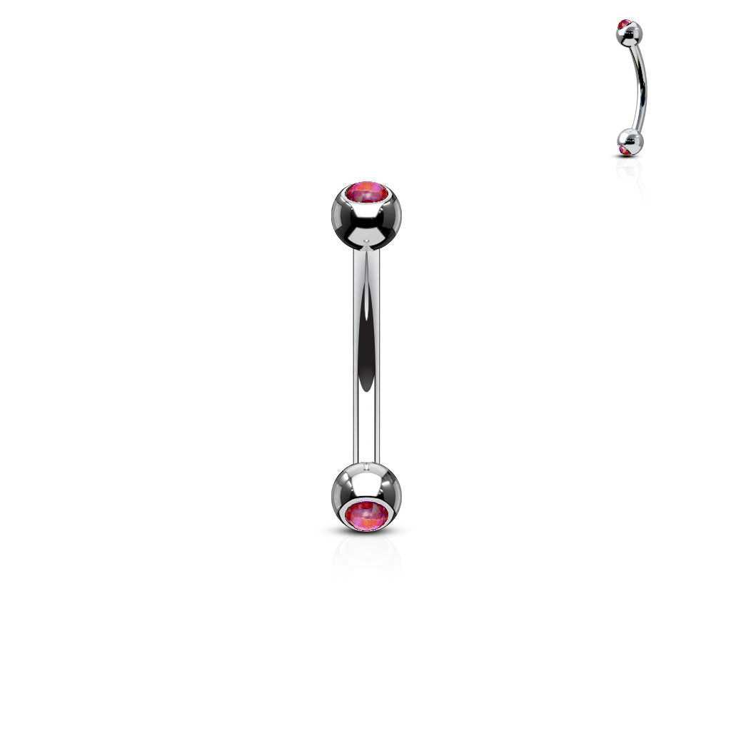 Surgical Steel Externally Threaded Curved Barbell with Opal Bezel Set