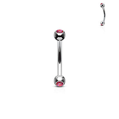 Surgical Steel Externally Threaded Curved Barbell with Opal Bezel Set