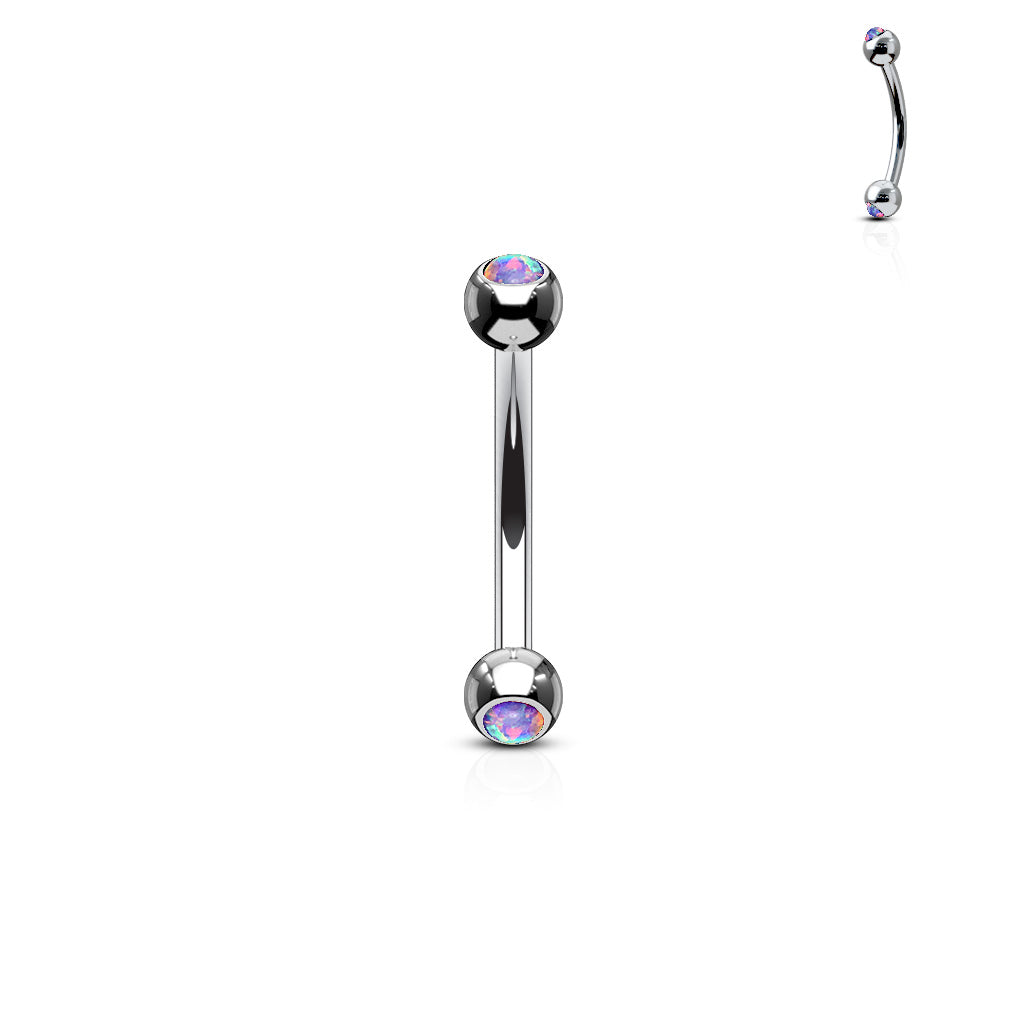 Surgical Steel Externally Threaded Curved Barbell with Opal Bezel Set