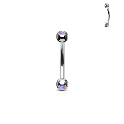 Surgical Steel Externally Threaded Curved Barbell with Opal Bezel Set