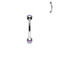 Surgical Steel Externally Threaded Curved Barbell with Opal Bezel Set