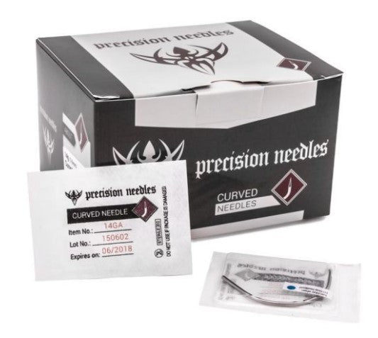 Precision Pre-Sterilized Curved Piercing Needles 50/Box - CLEARANCE