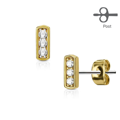 Surgical Steel Earrings Rectangle w/ Triple Set CZ