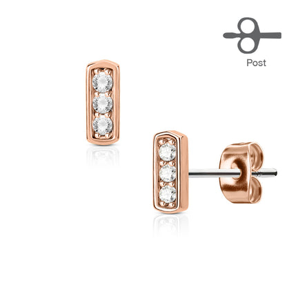 Surgical Steel Earrings Rectangle w/ Triple Set CZ