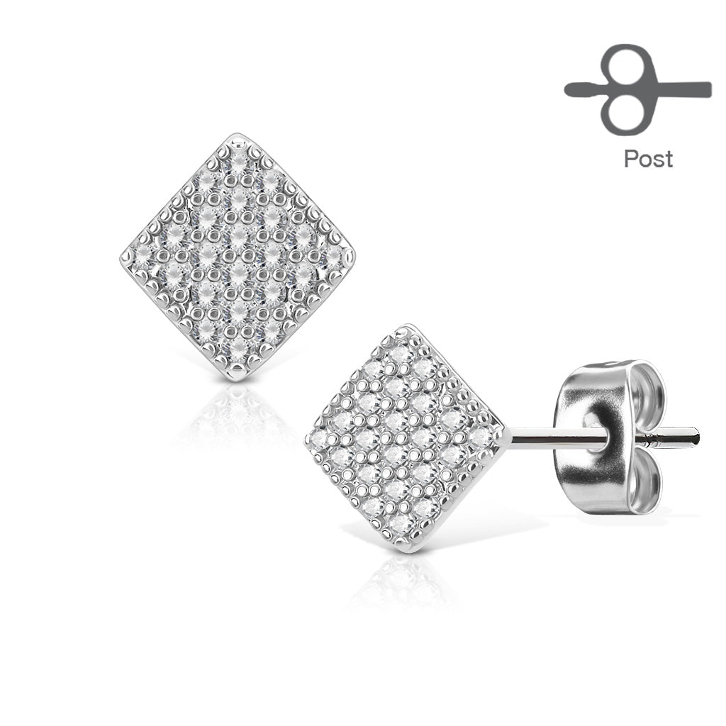 Surgical Steel/Brass Earrings Micro CZ Paved Square (CLEARANCE)