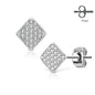 Surgical Steel/Brass Earrings Micro CZ Paved Square (CLEARANCE)