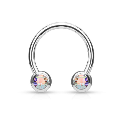 Surgical Steel Externally Threaded Horseshoe Front Facing Jewel Set