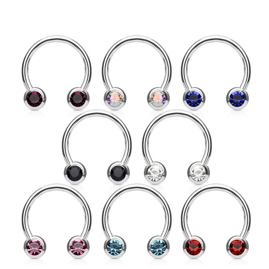 Front Facing Jewel Set Surgical Steel External Thread Horseshoe