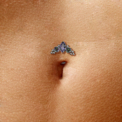 Titanium Threadless Floating Belly Ring with Marquise/CZ/Cluster Ball Top