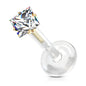 Acrylic Threadless Flat Back Labret Combo with Surgical Steel Prong Set Square CZ Top