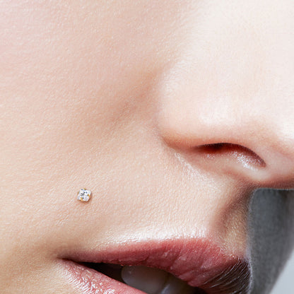 Acrylic Threadless Flat Back Labret Combo with Surgical Steel Prong Set Square CZ Top