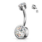 Surgical Steel Internally Threaded Round Stamped Bezel CZ Belly Banana