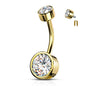 Surgical Steel Internally Threaded Round Stamped Bezel CZ Belly Banana