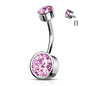 Surgical Steel Internally Threaded Round Stamped Bezel CZ Belly Banana