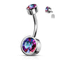 Surgical Steel Internally Threaded Round Stamped Bezel CZ Belly Banana