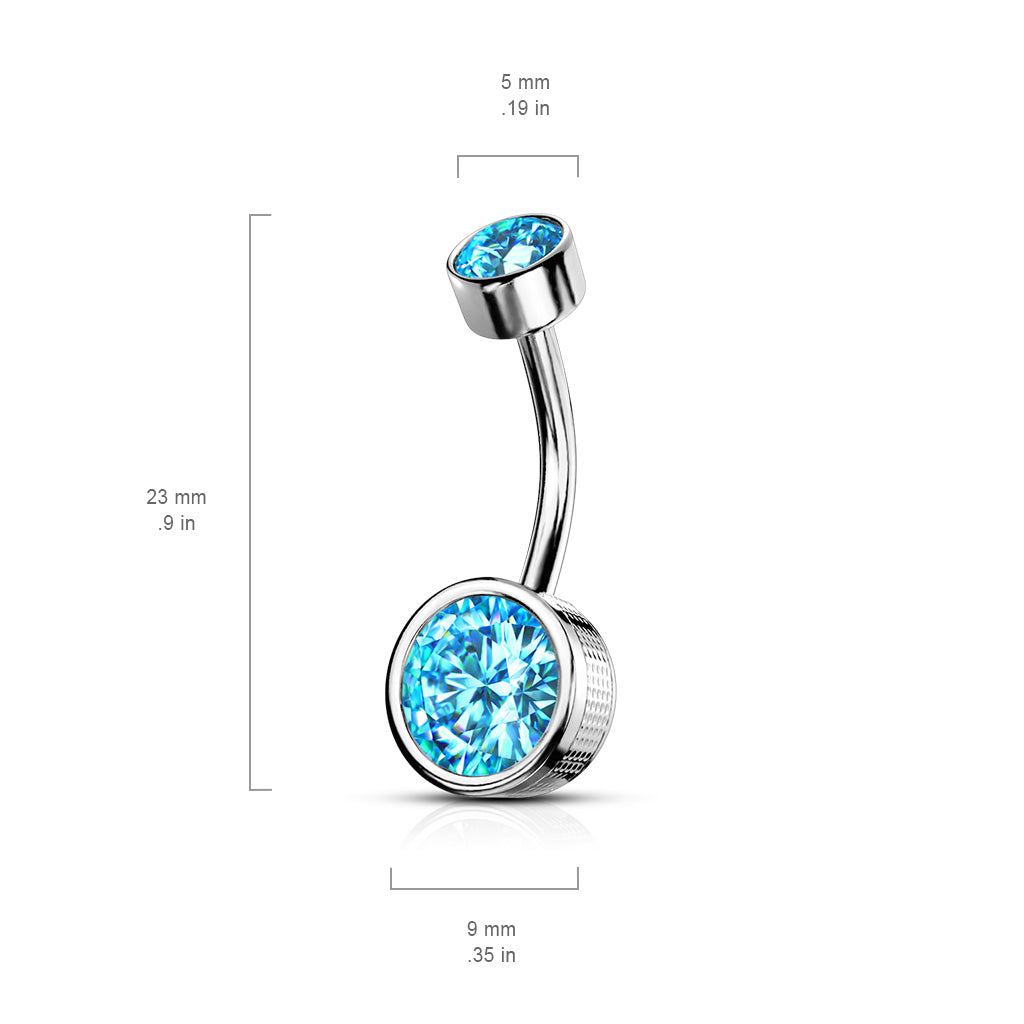 Surgical Steel Internally Threaded Round Stamped Bezel CZ Belly Banana