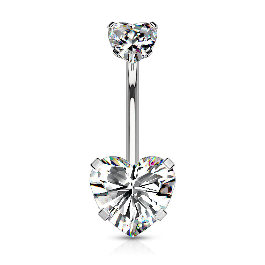 Surgical Steel Internally Threaded Double Heart Prong Belly Banana
