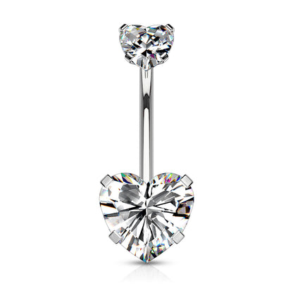 Surgical Steel Internally Threaded Double Heart Prong Belly Banana