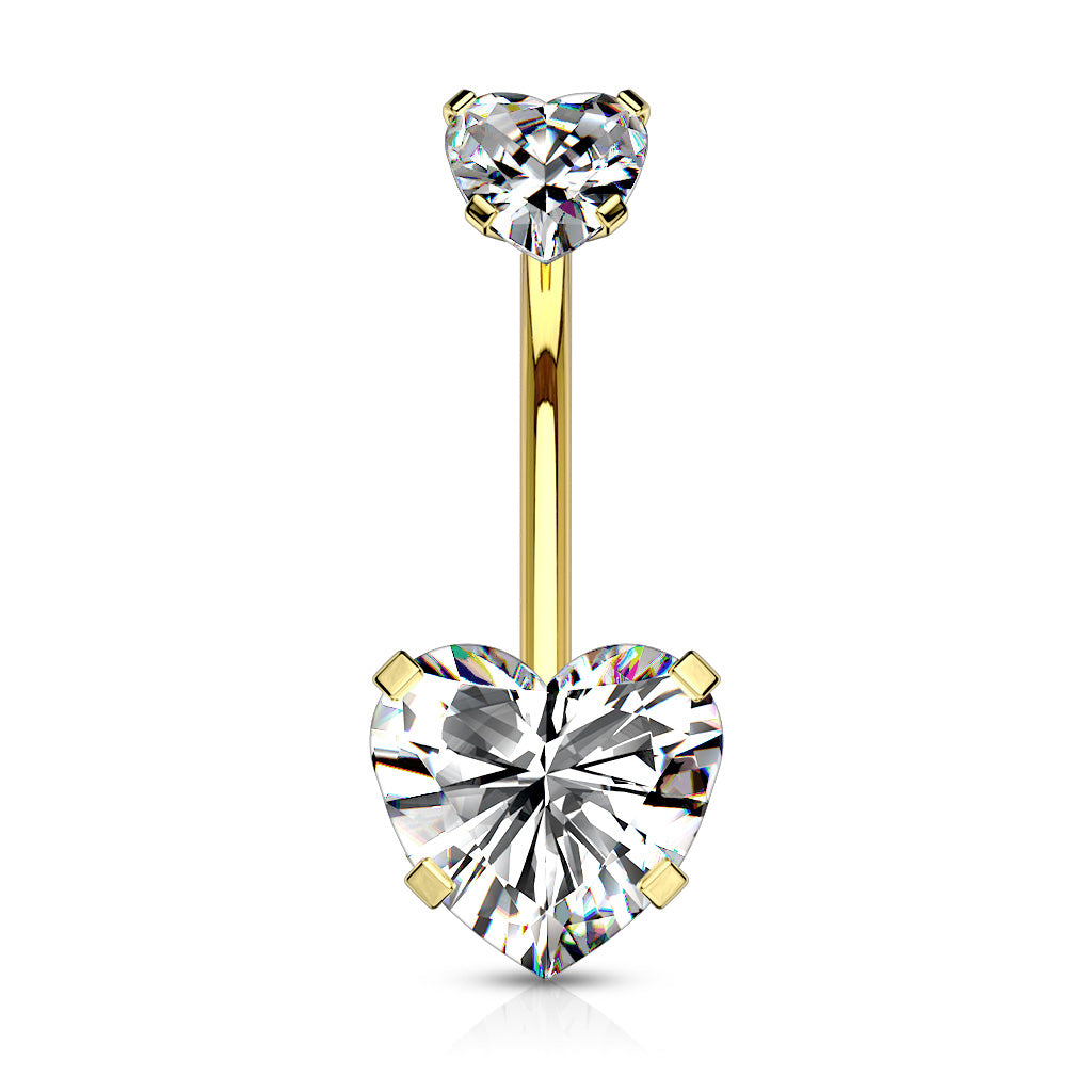Surgical Steel Internally Threaded Double Heart Prong Belly Banana