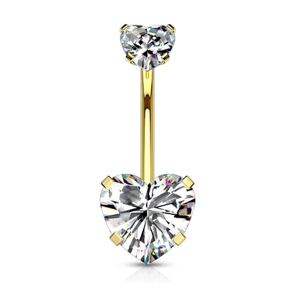 Surgical Steel Internally Threaded Double Heart Prong Belly Banana