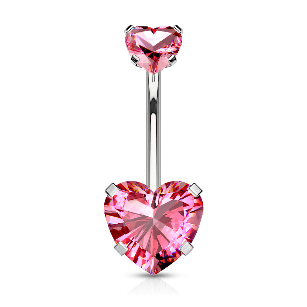 Surgical Steel Internally Threaded Double Heart Prong Belly Banana