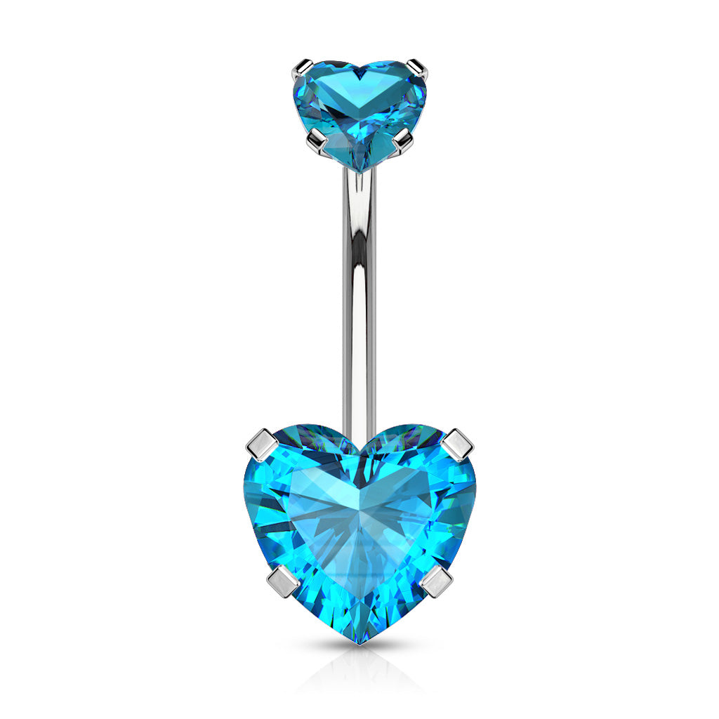 Surgical Steel Internally Threaded Double Heart Prong Belly Banana
