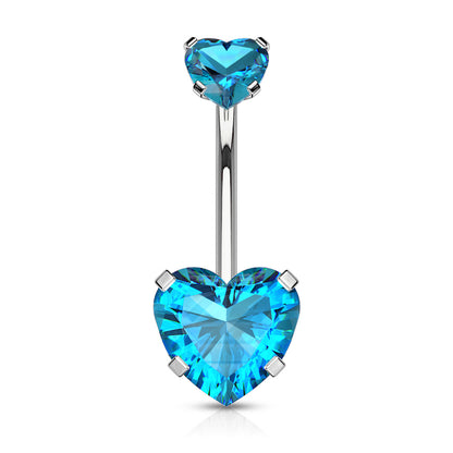 Surgical Steel Internally Threaded Double Heart Prong Belly Banana