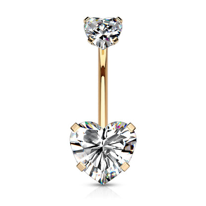 Surgical Steel Internally Threaded Double Heart Prong Belly Banana