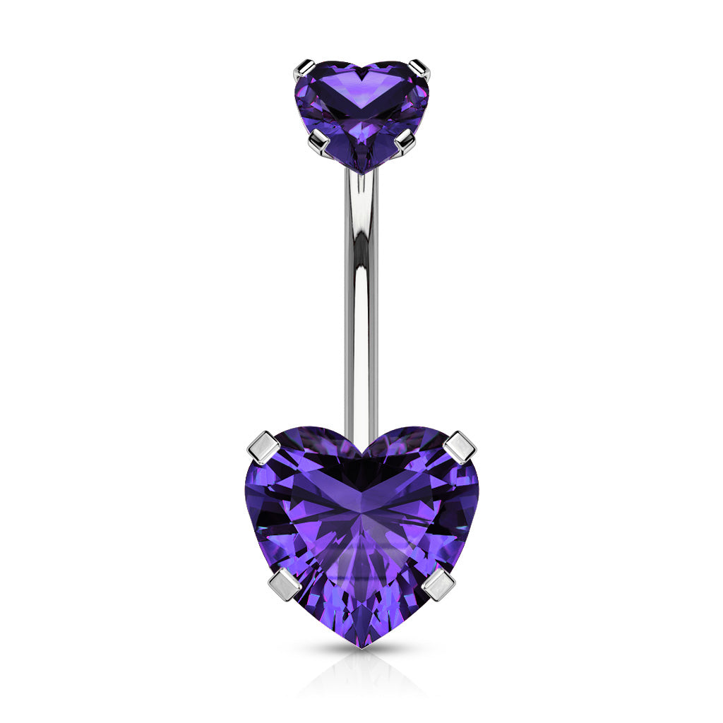 Surgical Steel Internally Threaded Double Heart Prong Belly Banana