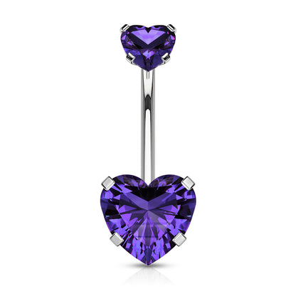 Surgical Steel Internally Threaded Double Heart Prong Belly Banana