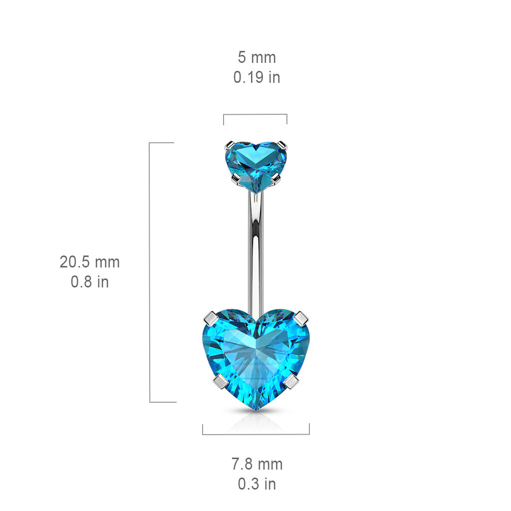Surgical Steel Internally Threaded Double Heart Prong Belly Banana