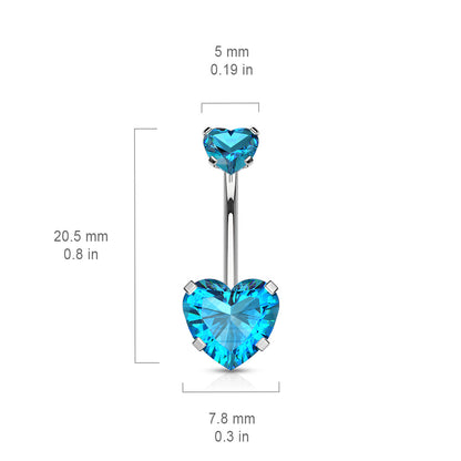 Surgical Steel Internally Threaded Double Heart Prong Belly Banana