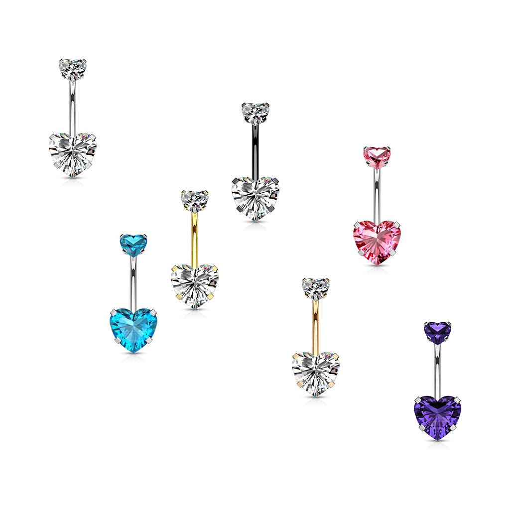 Surgical Steel Internally Threaded Double Heart Prong Belly Banana