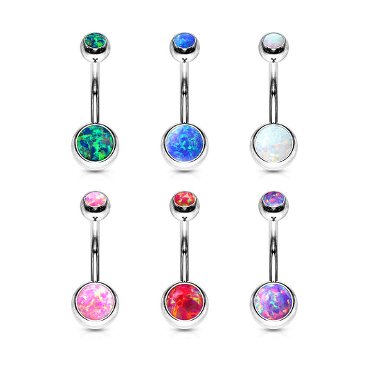 Surgical Steel Opal Double Jewel Belly Banana External Thread