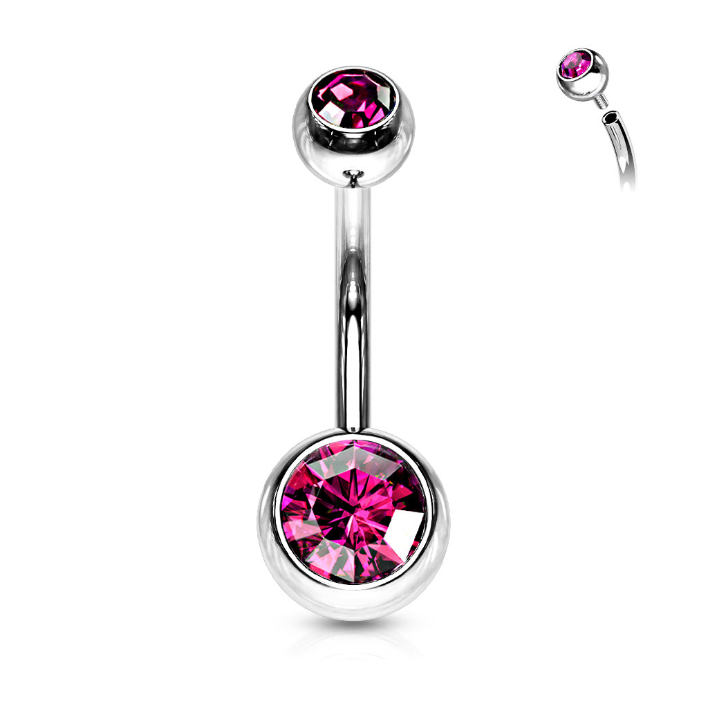 Surgical Steel Internally Threaded Double Jewel Standard Belly Banana