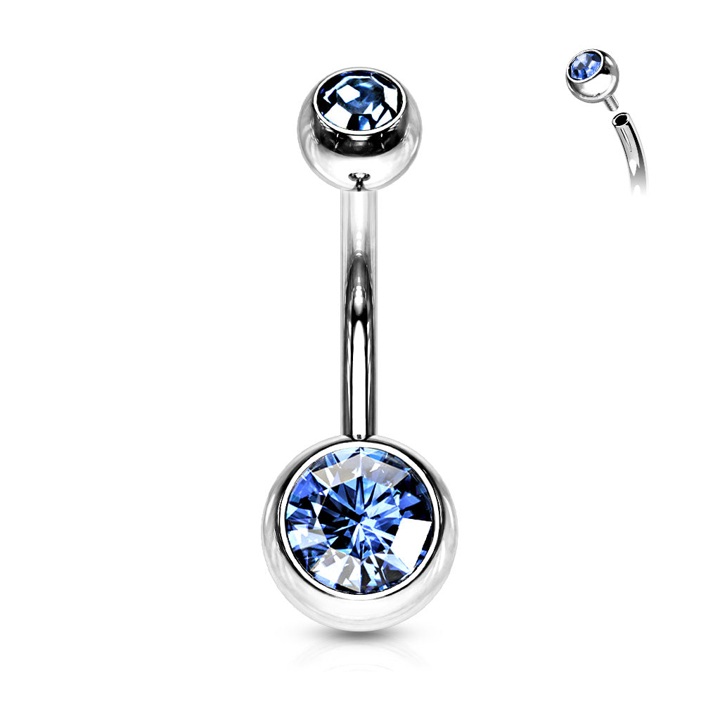 Surgical Steel Internally Threaded Double Jewel Standard Belly Banana