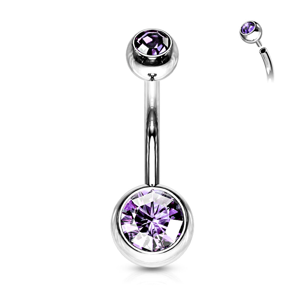 Surgical Steel Internally Threaded Double Jewel Standard Belly Banana