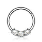 Surgical Steel Hinged Ring with Front Facing Prong Clasp 3 Gems