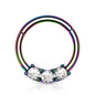 Surgical Steel Hinged Ring with Front Facing Prong Clasp 3 Gems