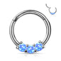 Surgical Steel Hinged Ring with Front Facing Prong Clasp 3 Opals